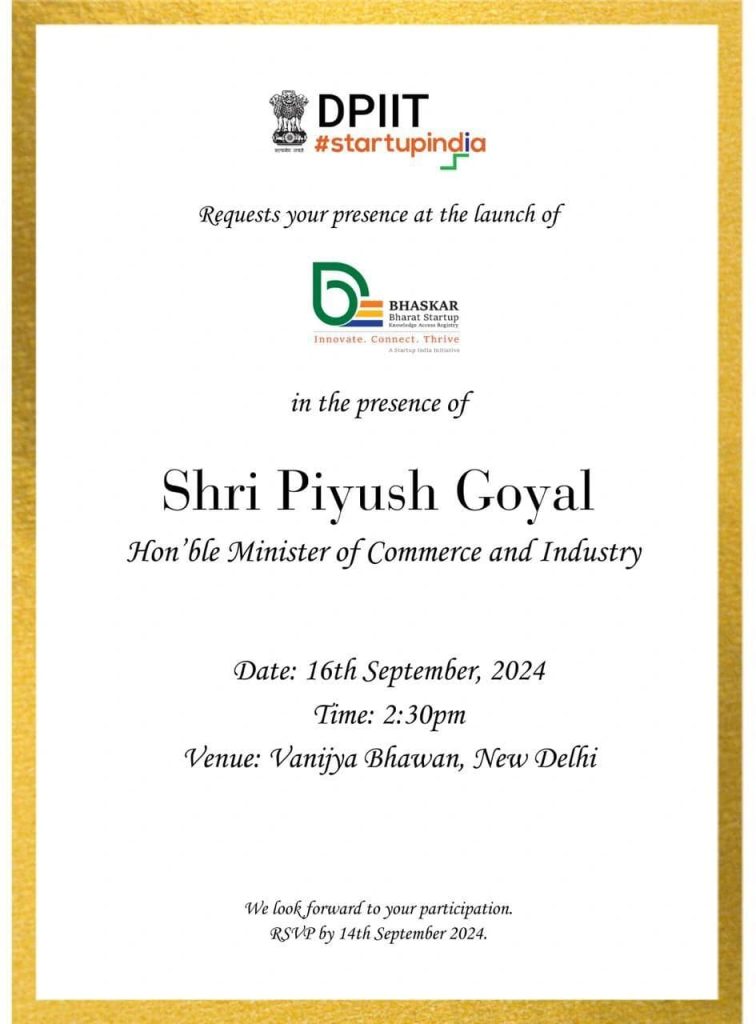 DPIIT to Launch BHASKAR Today at 2:30 PM at Vanijya Bhawan by Shri Piyush Goyal: Revolutionizing India’s Startup Ecosystem